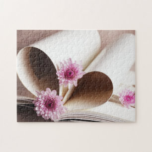 Pages of a Book Made into a Heart Shape Jigsaw Puzzle
