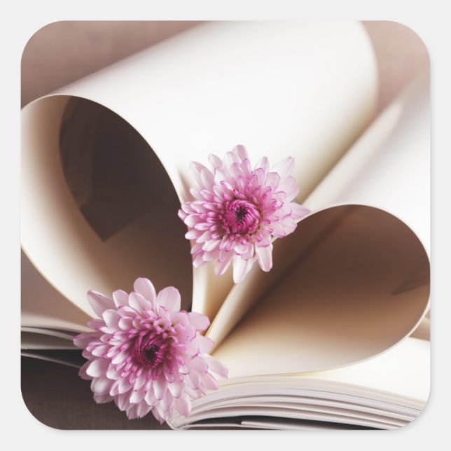 Pages of a Book Made into a Heart Shape Square Sticker (Front)