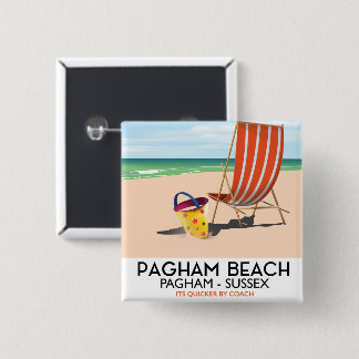 Pagham Beach Sussex vintage travel poster 2 Inch Square Button
