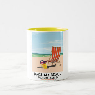 Pagham Beach Sussex vintage travel poster Two-Tone Coffee Mug