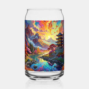 Pagoda and Coloured Landscape Beer Can Can Glass