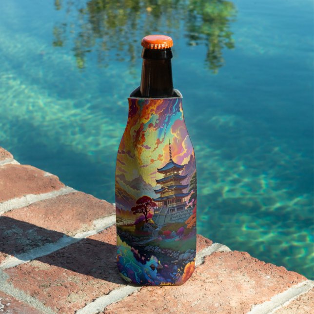 Pagoda and Coloured Landscape  Bottle Cooler (In Situ Pool)