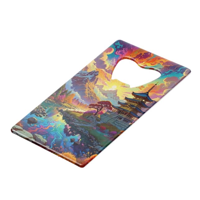 Pagoda and Coloured Landscape Credit Card Bottle Opener (Back Angled)