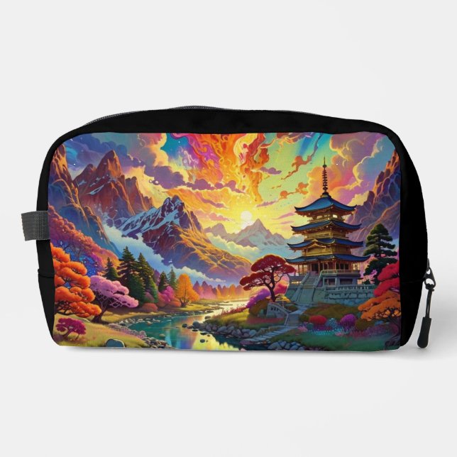 Pagoda and Coloured Landscape Dopp Kit (Front)