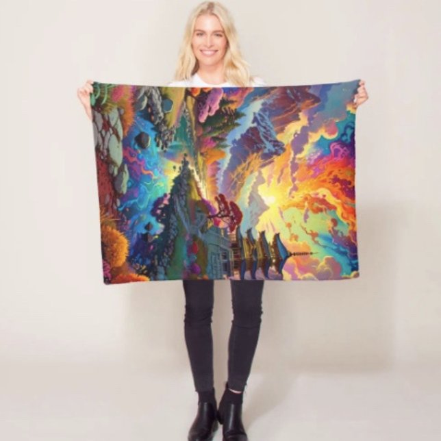 Pagoda and Coloured Landscape  Fleece Blanket (Vibrant Pagoda  Fantasy Landscape blanket - soft and colourful available  in 3 different sizes. 
)