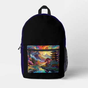 Pagoda and Coloured Landscape Printed Backpack