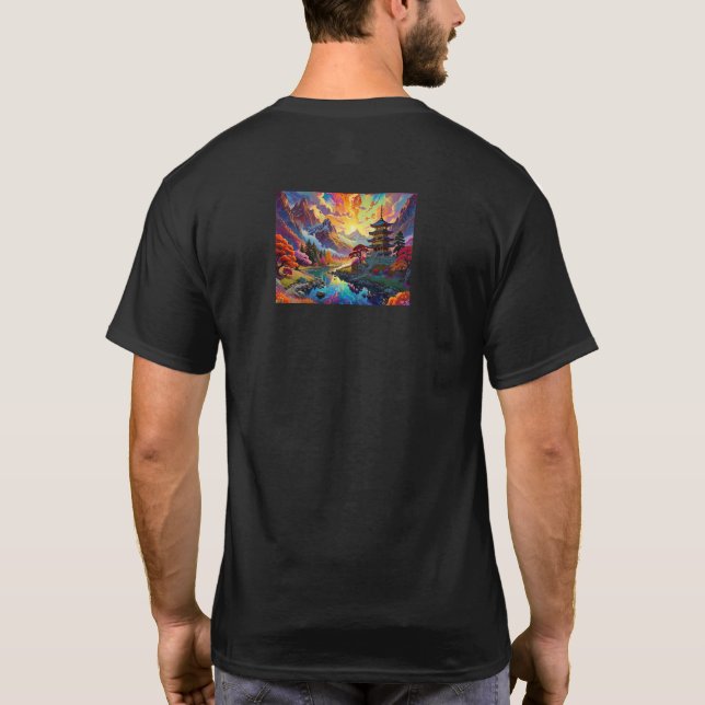 Pagoda and Coloured Landscape  T-Shirt (Back)
