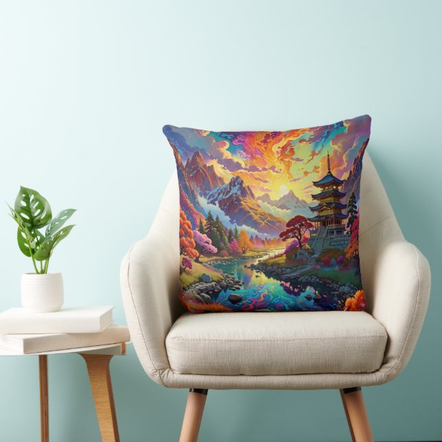 Pagoda and Coloured Landscape  Throw Pillow (Chair)