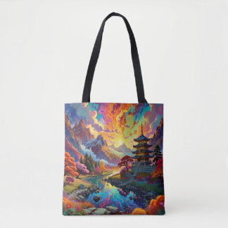 Pagoda and Coloured Landscape Tote Bag