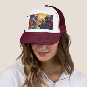 Pagoda and Coloured Landscape  Trucker Hat