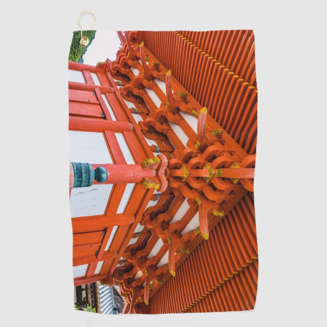 Pagoda bottom up perspective, Miyajima Golf Towel (Front)