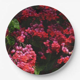 Pagoda Flowers Colourful Red and Pink Paper Plate