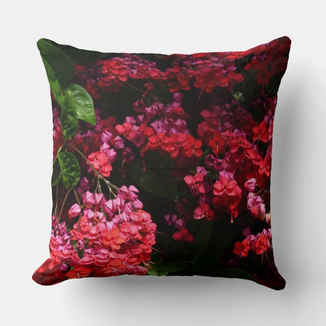 Pagoda Flowers Colourful Red and Pink Throw Pillow (Front)