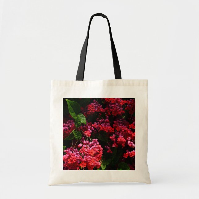 Pagoda Flowers Colourful Red and Pink Tote Bag (Front)