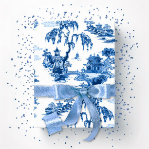 Pagoda Garden in Blue Porcelain Wrapping Paper