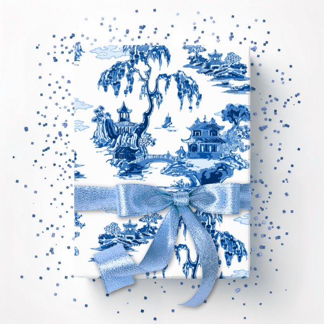 Pagoda Garden in Blue Porcelain Wrapping Paper (Creator Uploaded)