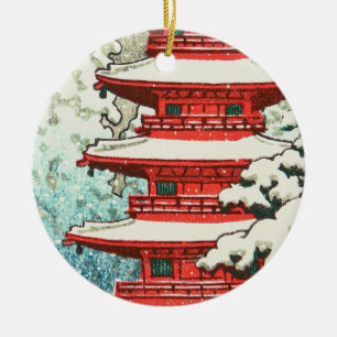 Pagoda in the Snow Kawase Hasui shin hanga art Ceramic Ornament