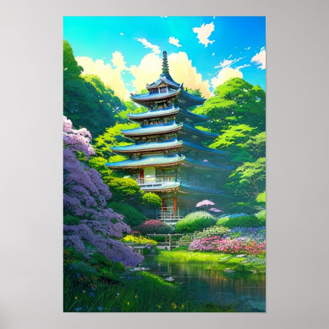 Pagoda Serenity, Wooden Oasis  Poster (Front)