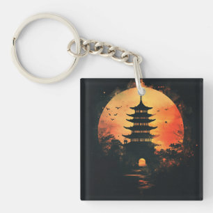 Pagoda Symbol Digital Art Keychain
