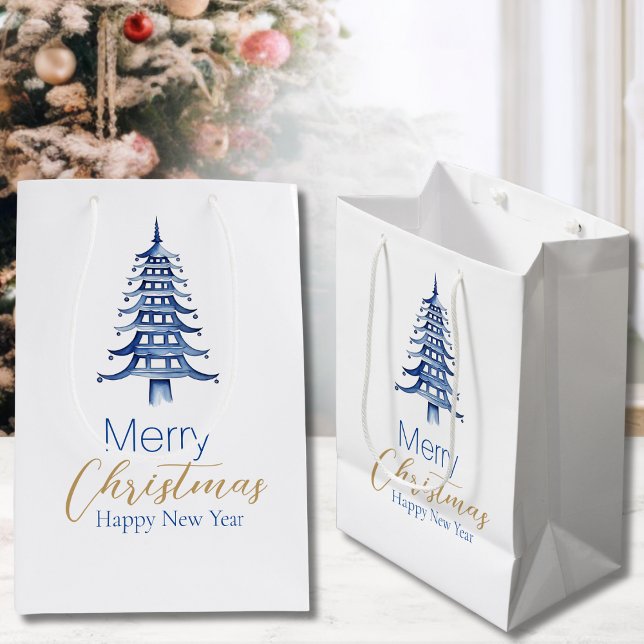 Pagode bleue Sac cadeau Arbre de Noël (Blue Pagoda Christmas Tree Gift Bag)