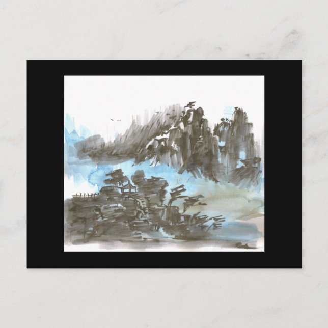 Pagode dans les montagnes en carte postale noire (Devant)