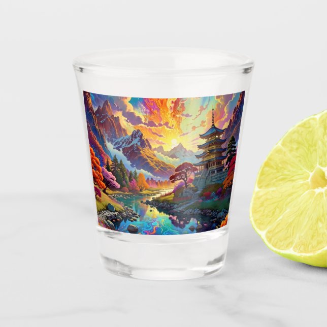 Pagode et verre de tir de paysage coloré (Devant)