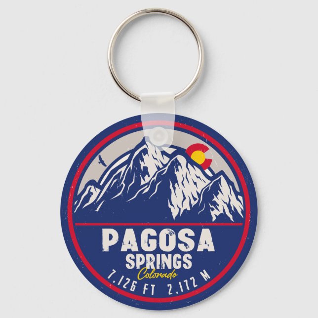 Pagosa Springs Colorado Retro Sunset Mountain Keychain (Front)