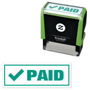 Paid green check mark tick business office invoice self-inking stamp
