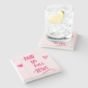 'Paid In Full - Jesus' Pink Receipt Christian Gift Stone Coaster