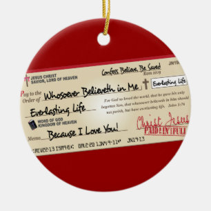 Paid in Full Saved by Jesus Check Ceramic Ornament