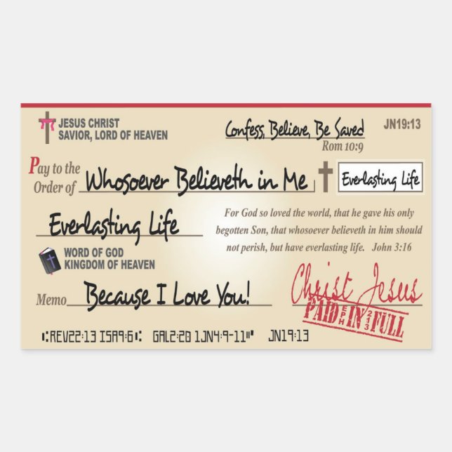 Paid in Full Saved by Jesus Check Christian Sticker (Front)