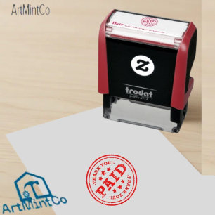 PAID Tall Date Check Number General Business Red Self-inking Stamp