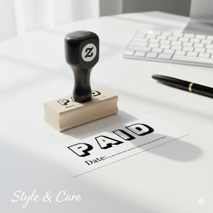 Paid with Blank Date Wooden Rubber Stamp