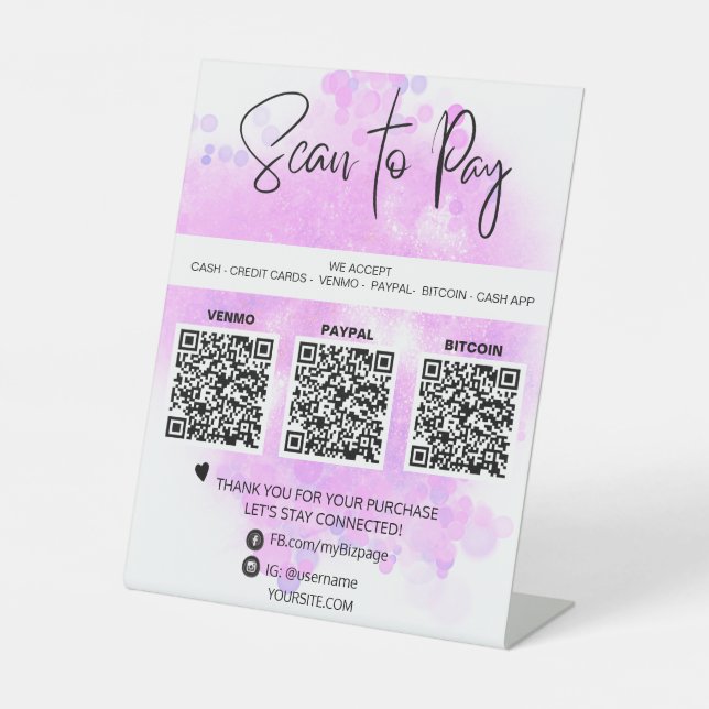 *~* PAIEMENT QR Tabletop - Panneau de piédestal de (Recto)