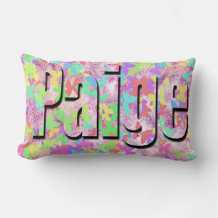 Paige, Girls Nome Logo On Pastel Butterflies, Lumbar Pillow