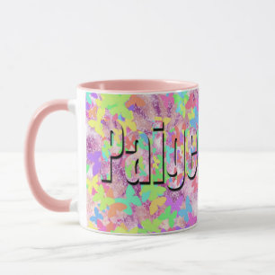 Paige, Girls Nome Logo On Pastel Butterflies, Mug