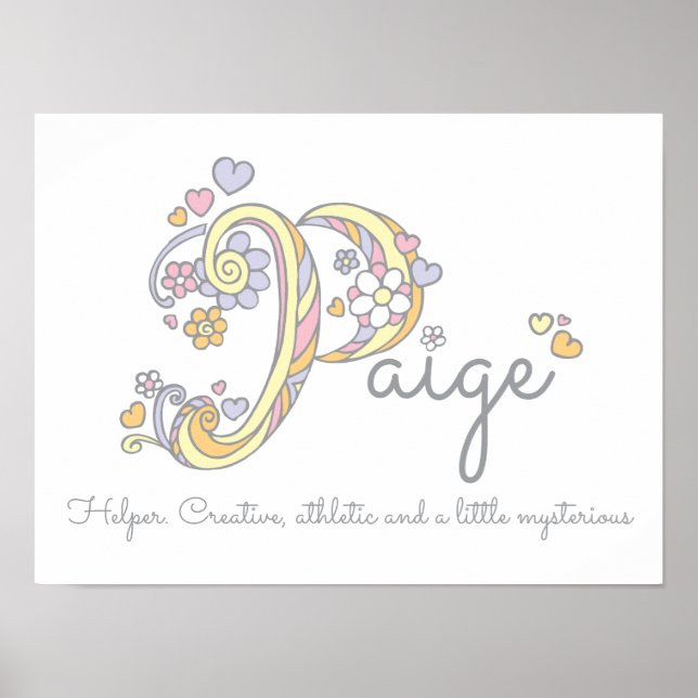Paige monogram art girls name and meaning poster (Front)