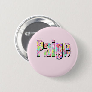 "Paige" Name Made With Colourful Butterflies, 2 Inch Round Button