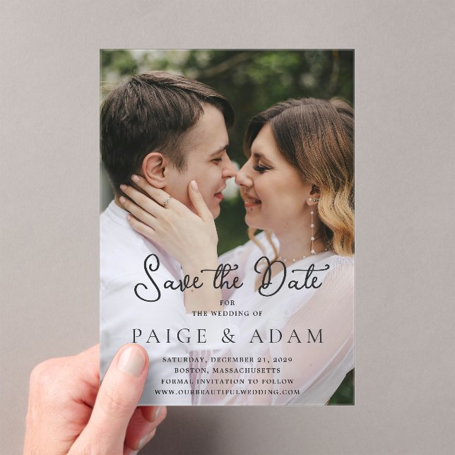 Paige Photo Modern Wedding Save the Date Acrylic Invitations (Insitu (Handheld))