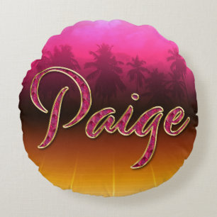 Paige Vorname Name golden pink Kissen Round Pillow