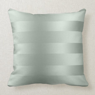 Pail Mint-Green Stripes Pattern Satin Look Throw Pillow