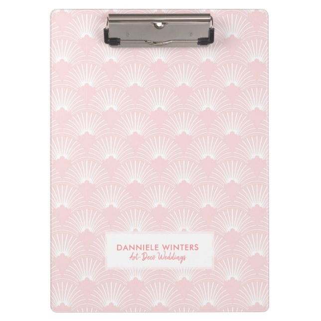 Pail-Pink & White Art-Deco Pattern Clipboard (Front)