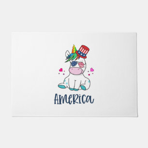 Paillasson 4 juillet Unicorne avec les États-Unis Drapeau lun
