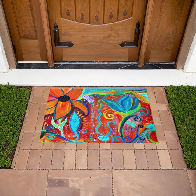 Paillasson Abstract floral orange, blue intuitive art (De plein air)