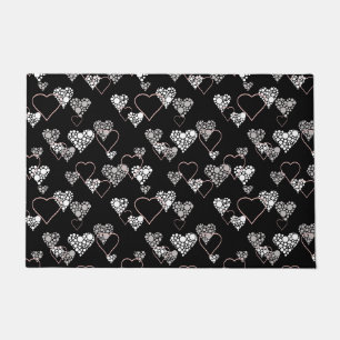 Paillasson Abstrait noir blanc Valentines Jour coeurs amour s