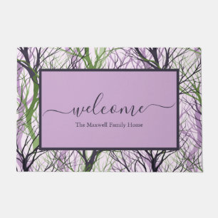 Paillasson Abstrait pourpre branches nom du script bienvenue