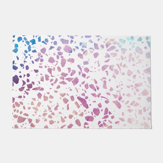 Paillasson Abstrait Terrazzo Mosaic rose et Motif bleu (Devant)