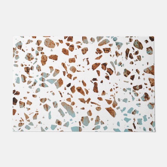 Paillasson Abstrait Terrazzo Mosaic rouille Brown & Motif ble (Devant)