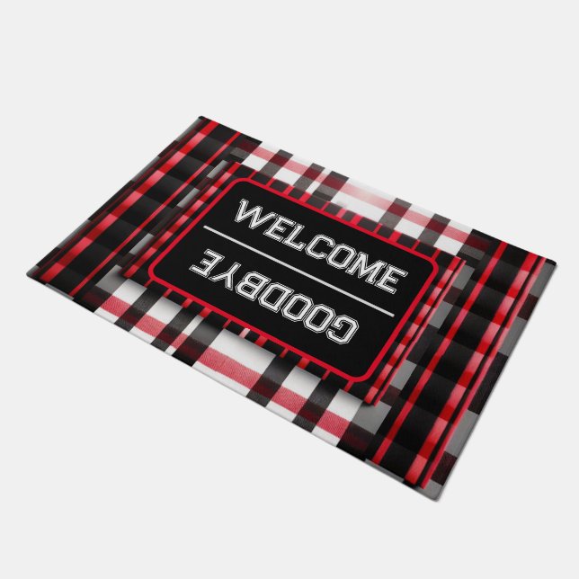 Paillasson Abstraite Rouge Noir Plaid Collection moderne (Incliné)