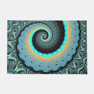 Paillasson Abstraite spirale d'art fractal bleu turquoise ora